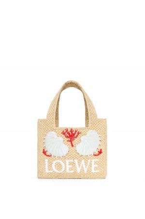 Small Square Basket bag in raffia and rubber Natural/Black - LOEWE